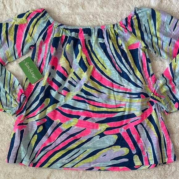 Lilly Pulitzer Enna Off The Shoulder Knit Blouse Top Cotton Print XS New 166831 - Picture 4 of 7